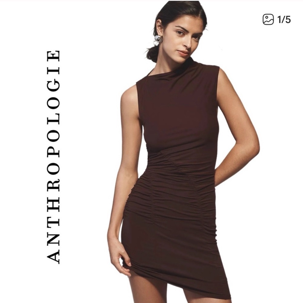 NWT Anthropologie Ruched Mock Neck Knit Dress